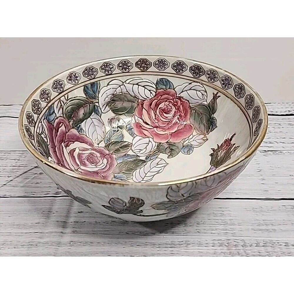 Toyo Trading Co Ornate Decorative Centerpiece Bowl Texture Gold Accent 3.75x8”